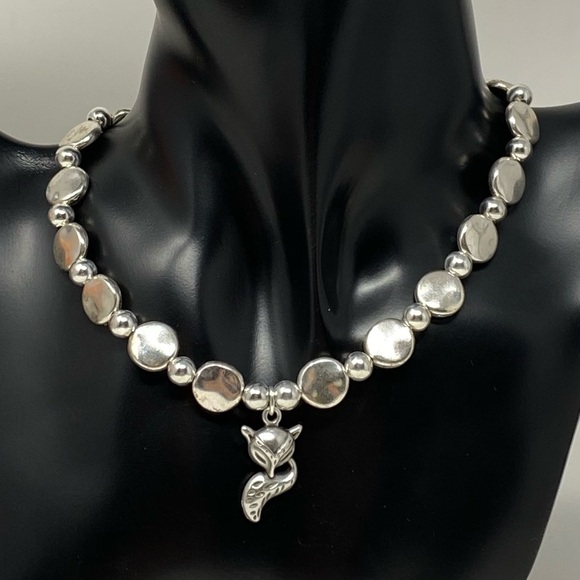 Hand Crafted Jewelry - Silver plated disc necklace w/ fox charm